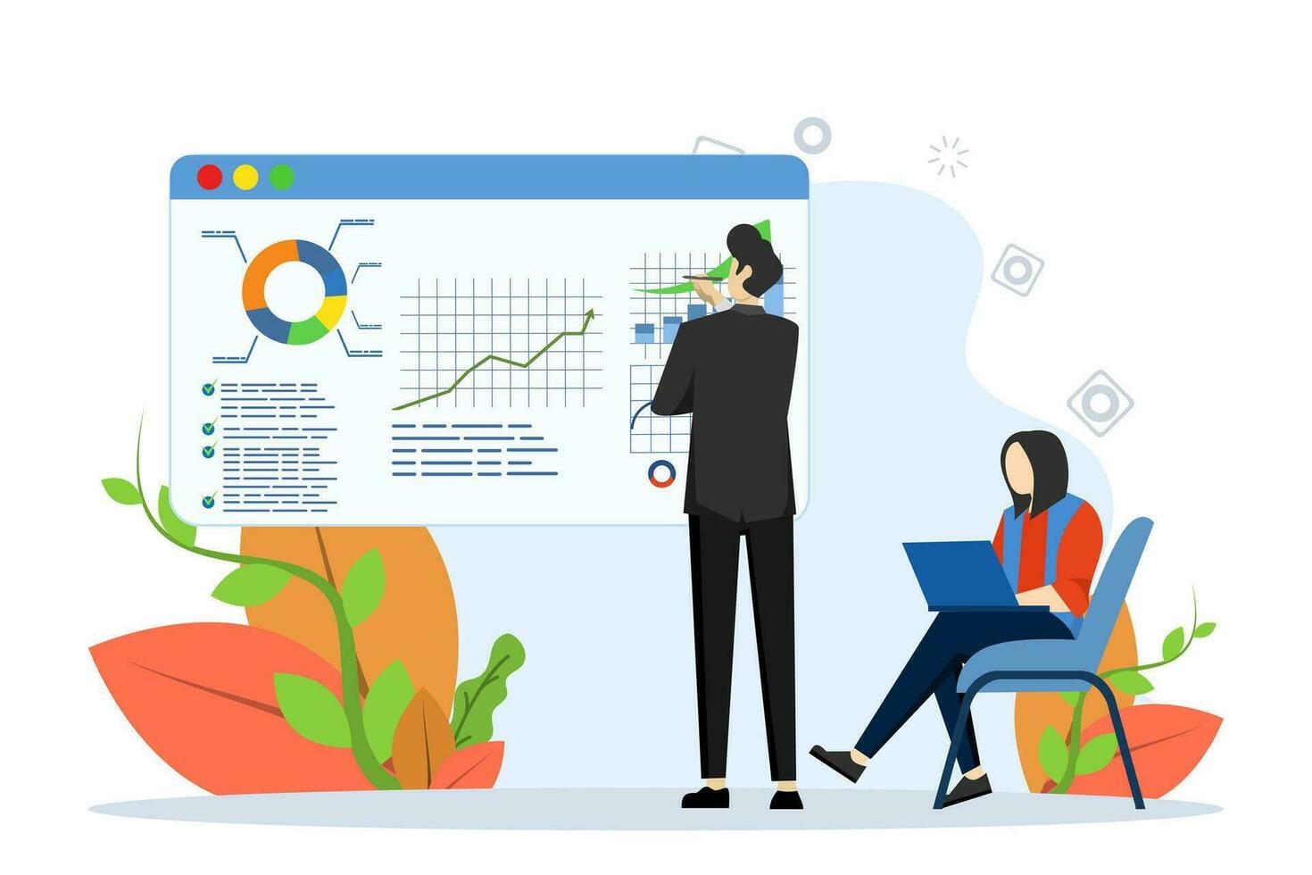 brainstorming concept. office worker studying infographics, evolution scale analysis, looking for new solution ideas. analyze and manage big data. business flat vector illustration. 24775577 Vector Art at Vecteezy