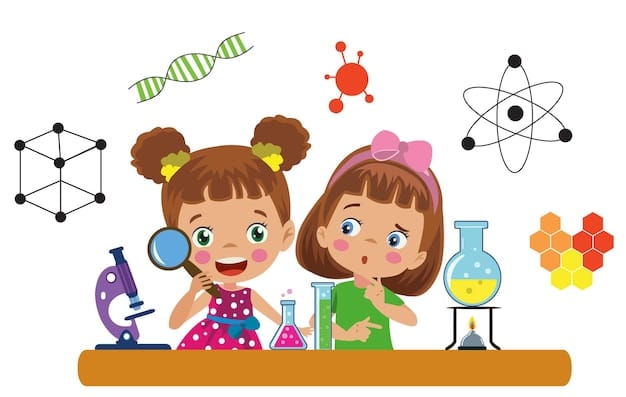 Vector kids doing experiment research in lab at school