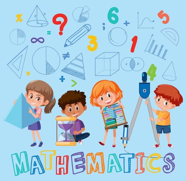Vector kids holding math object with math background