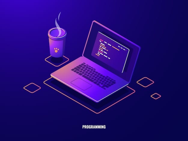 Free Vector laptop with program code isometric icon, software development and programming applications dark neon