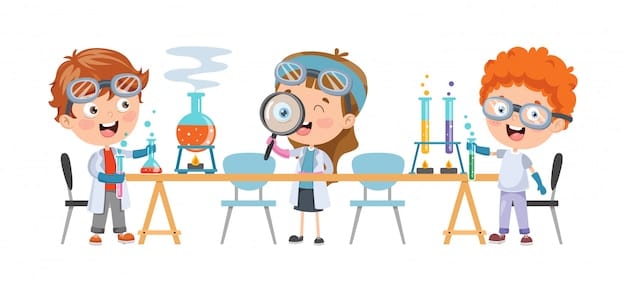 Vector little children studying chemisty class