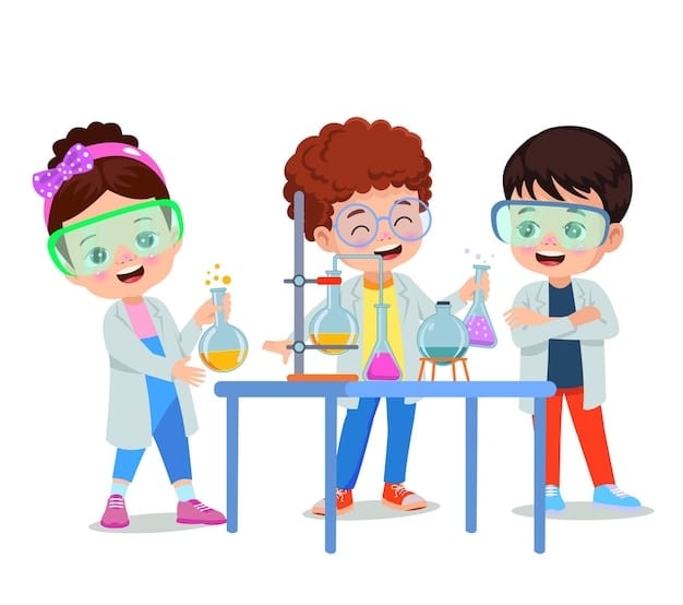 Vector little scientist doing experiments and research