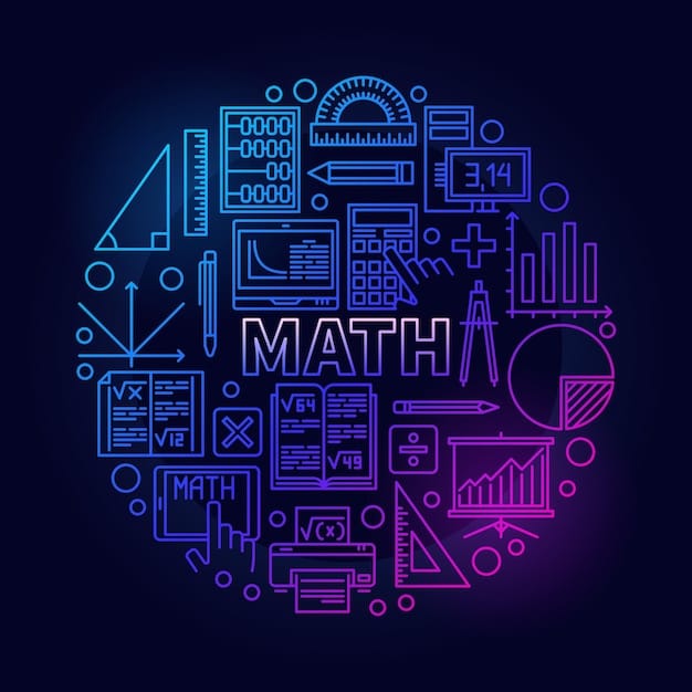 Math vector concept round colored illustration in thin line style