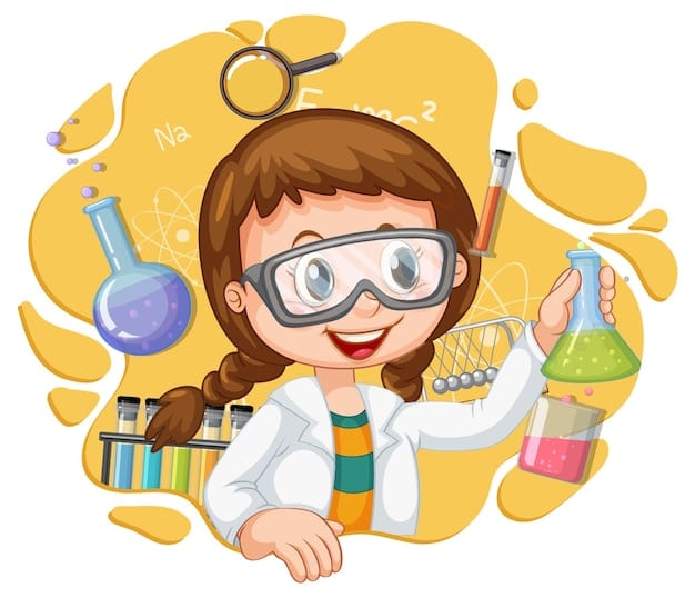 Free Vector scientist girl cartoon character with laboratory equipments