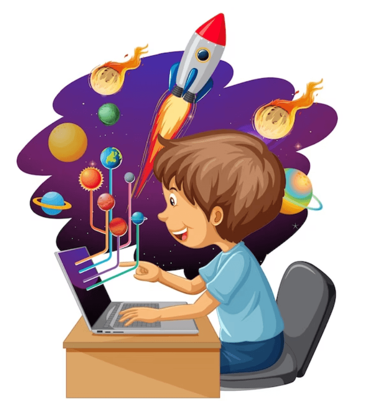 Kid with laptop vector
