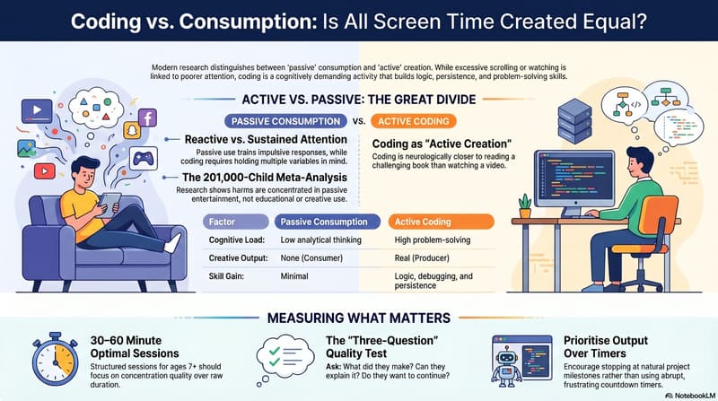 coding screen time kids: child explaining their coding project to a parent with visible enthusiasm and ownership