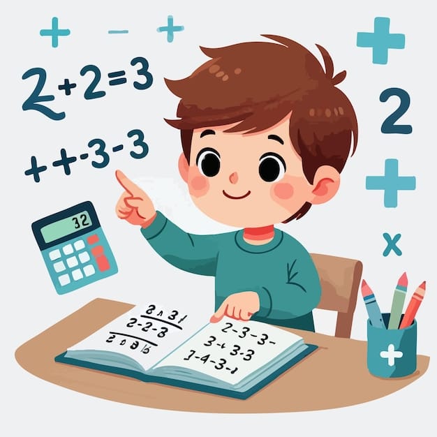 vector of little boy learning math happily