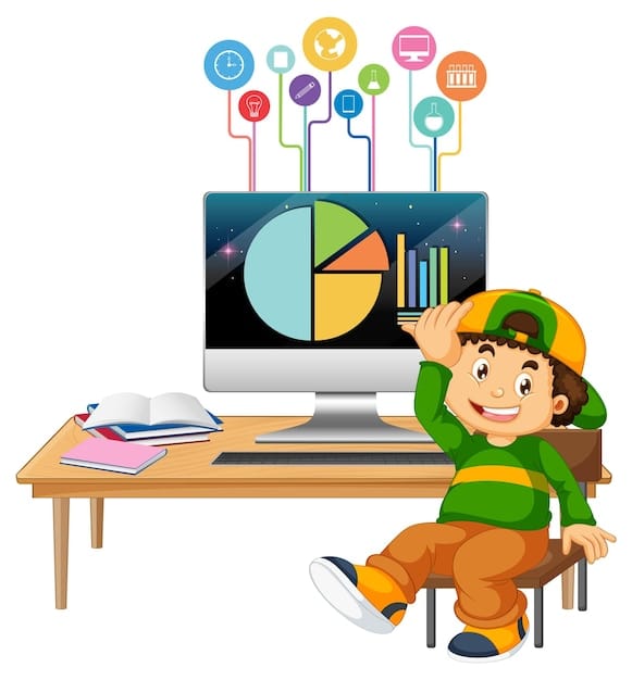 Free Vector young boy studying in front of computer