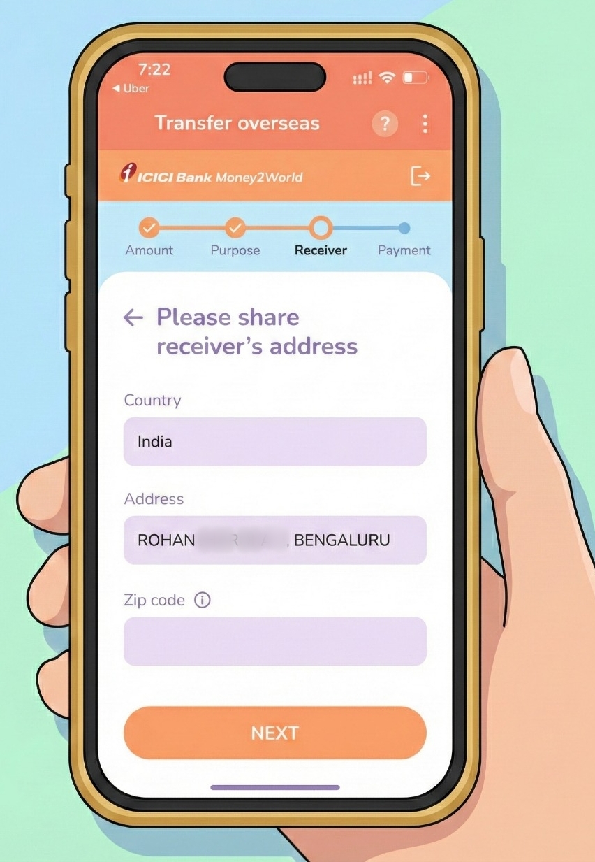 [Screenshot: Receiver address entry]