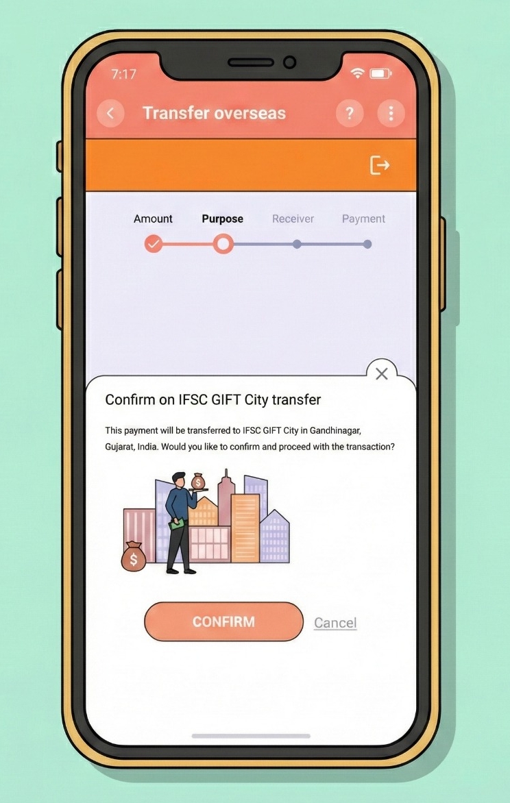 [Screenshot: GIFT City confirmation popup]