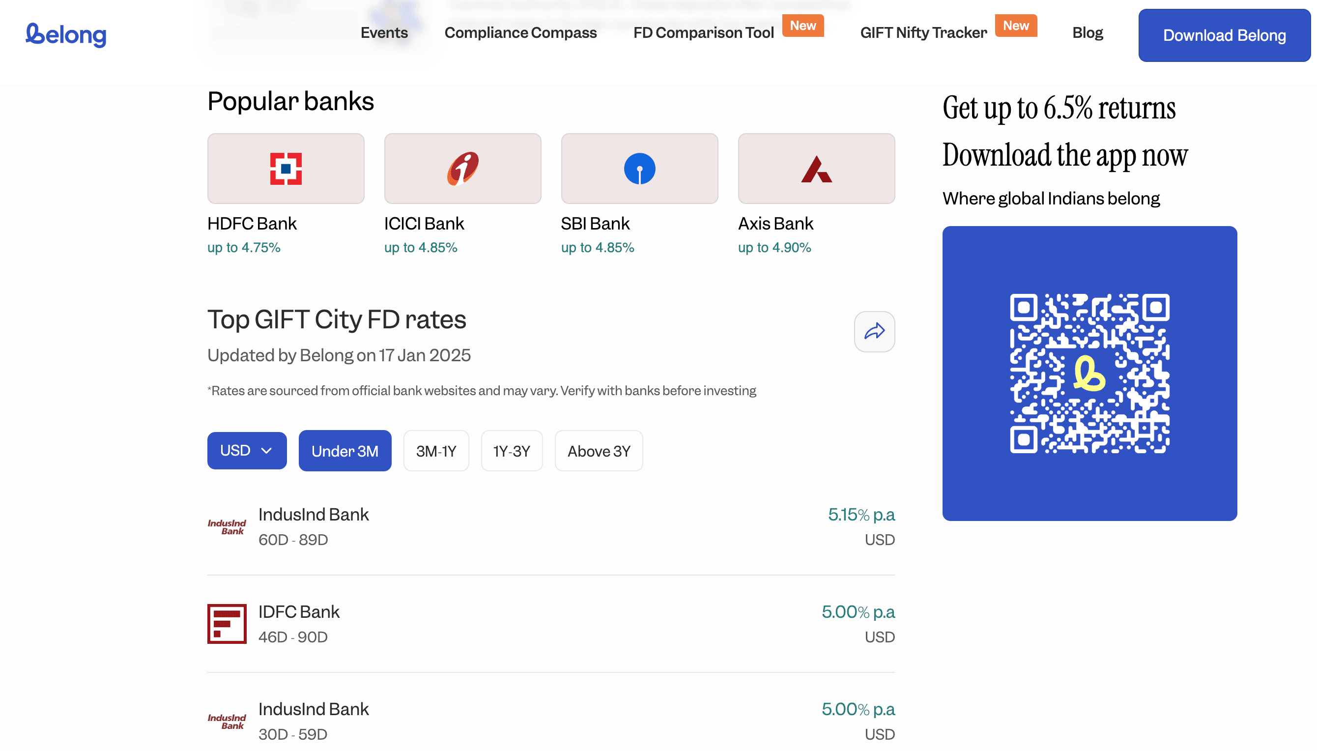 Belong NRI FD Compare Tool