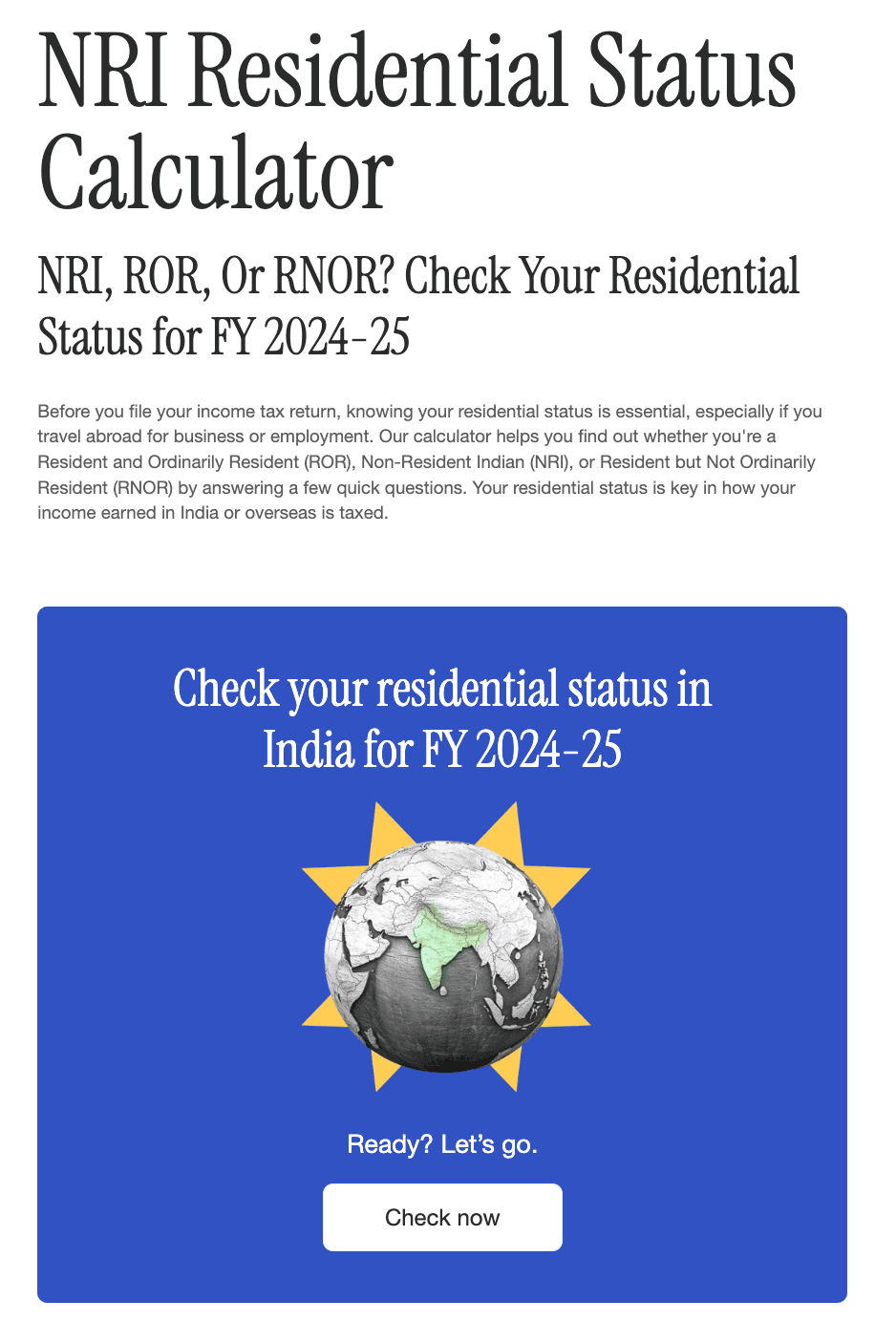 Belong - NRI Residential Status Calculator