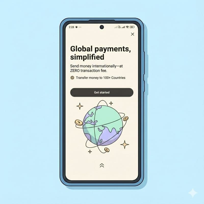 IDFC First Bank Pay Abroad Home Screen The Pay section in IDFC First Bank app showing 'Pay abroad' option