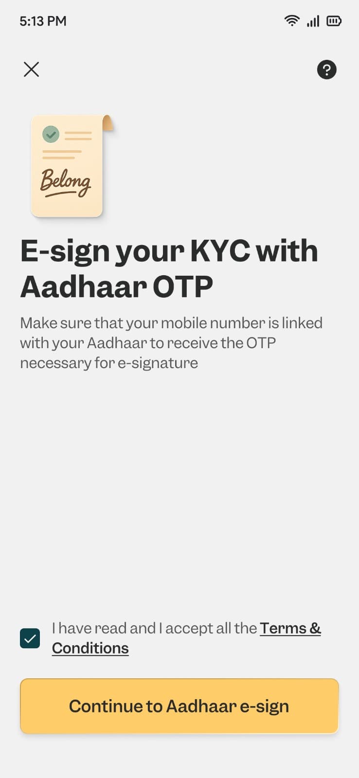 E-Sign KYC on Belong App