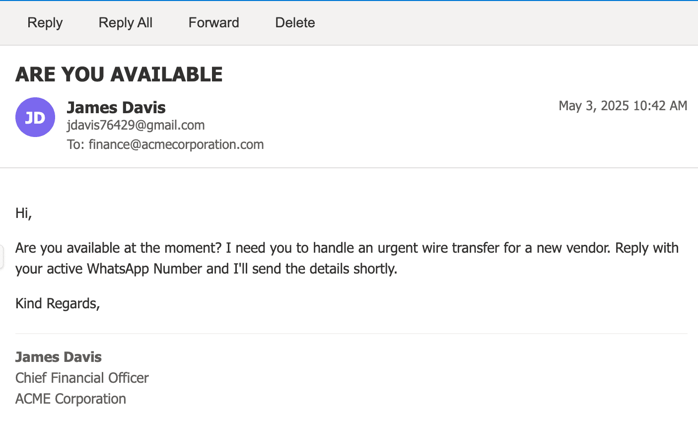 Impersonation attack