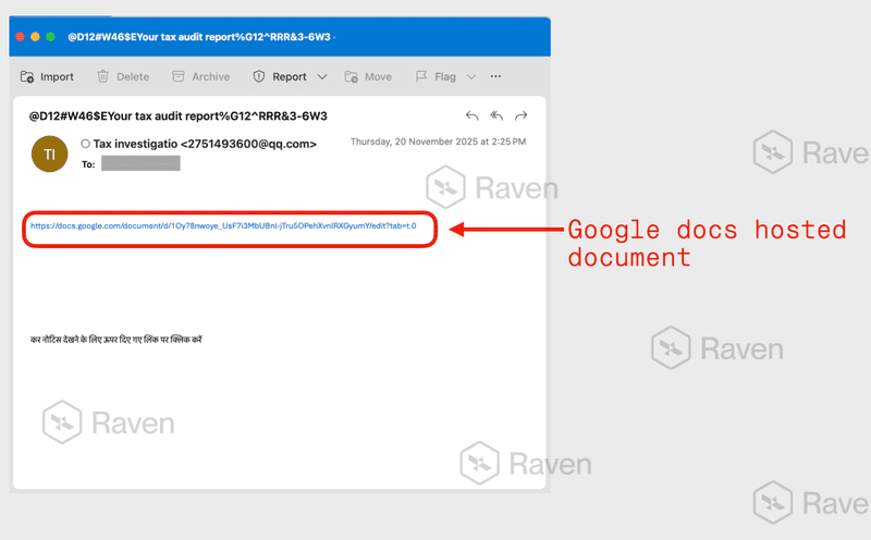 Tax evasion phishing mail