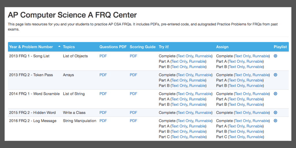 CodeHS AP CSA FRQ Center