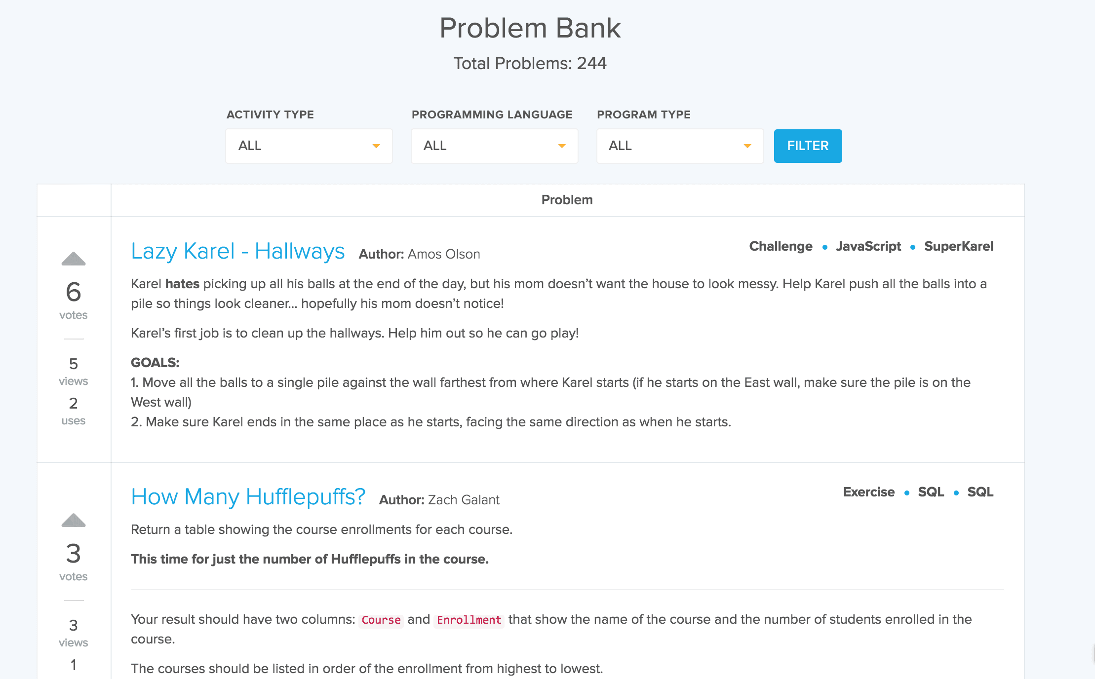The CodeHS Problem Bank