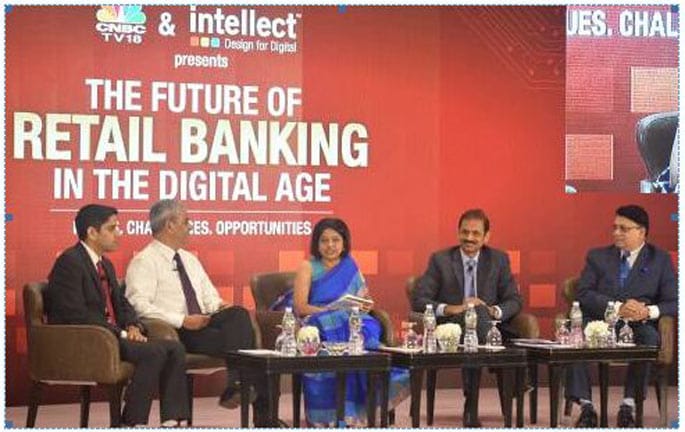 (From Left to Right): Mr. Saurabh Tripathi, Senior Partner and Director of The Boston Consulting Group, Mr. Ashok Vaswani, CEO, Barclays UK, Ms. Latha Venkatesh, Executive Editor, CNBC-TV18, Mr. V Vaidyanathan, Founder & Executive Chairman, Capital First Limited, Mr. Swarup Choudhury, Senior Advisor, multiple international companies.