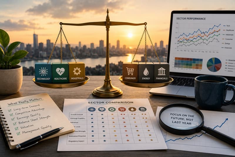 Balanced investment analysis at sunrise