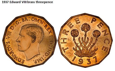 1937 Edward VIII brass threepence
