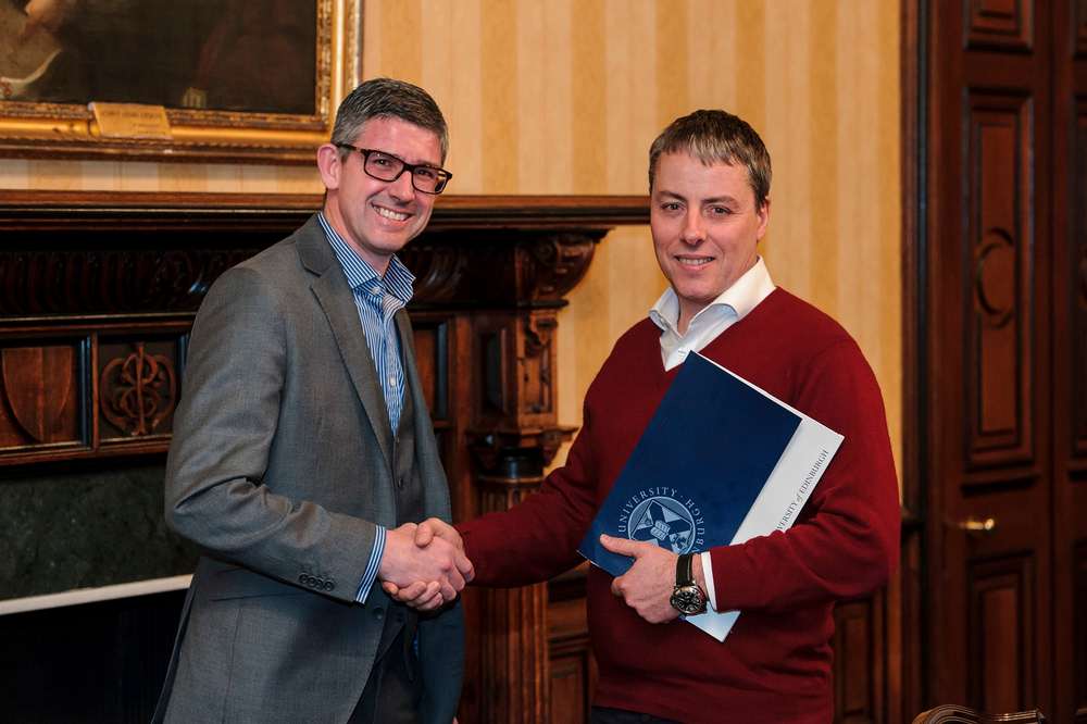 Left, Mark Payton CEO of Mercia Technologies PLC and right, Hugh Edmiston, Director of Corporate Services at The University of Edinburgh.
