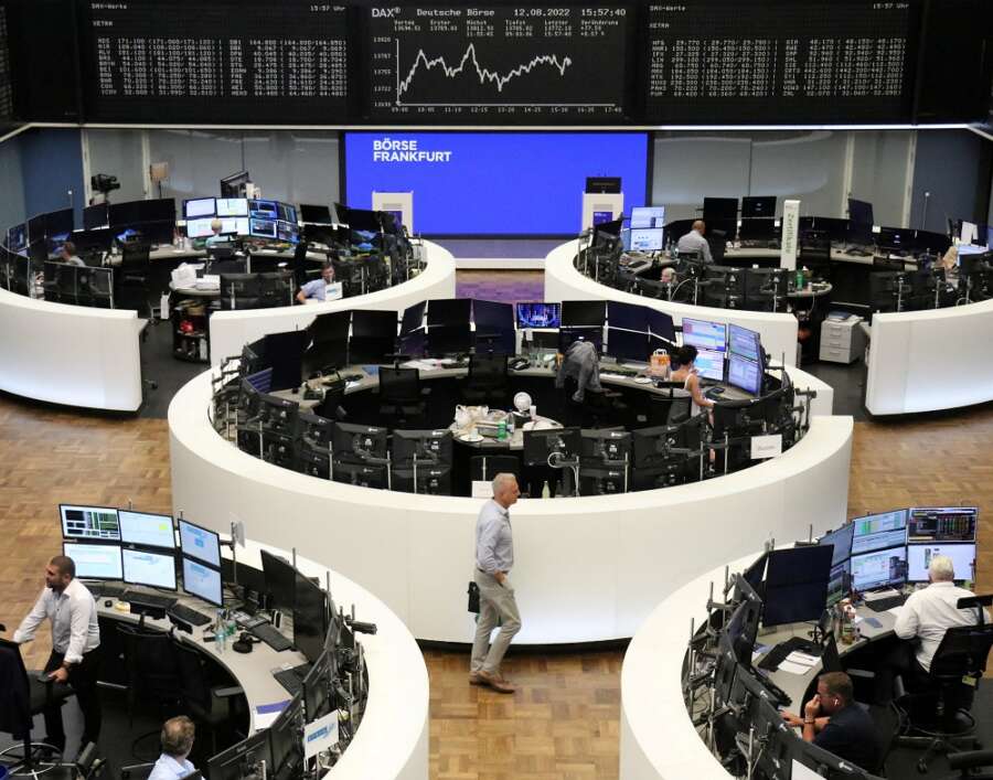 European shares edge higher on healthcare lift, weak China data stokes worries