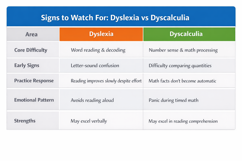 Signs to watch for: Dyslexia vs Dyscalculia