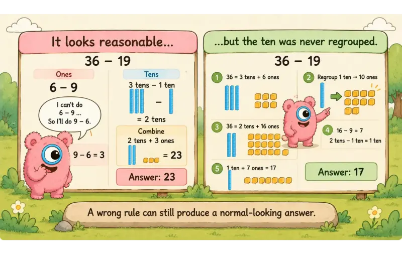 Common regrouping mistake in subtraction