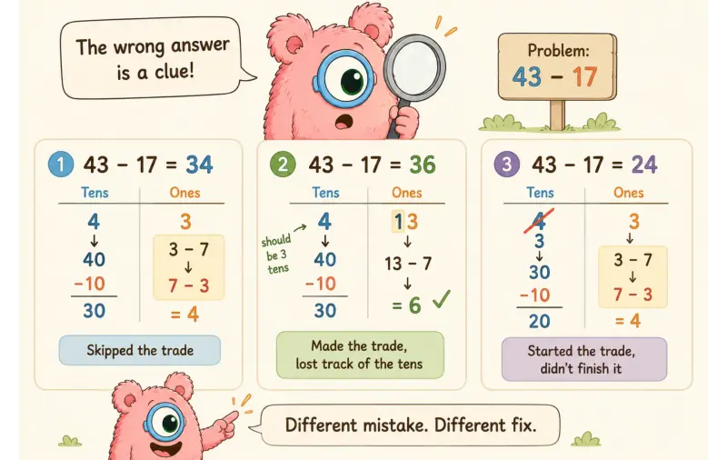 Different type of mistakes in subtraction