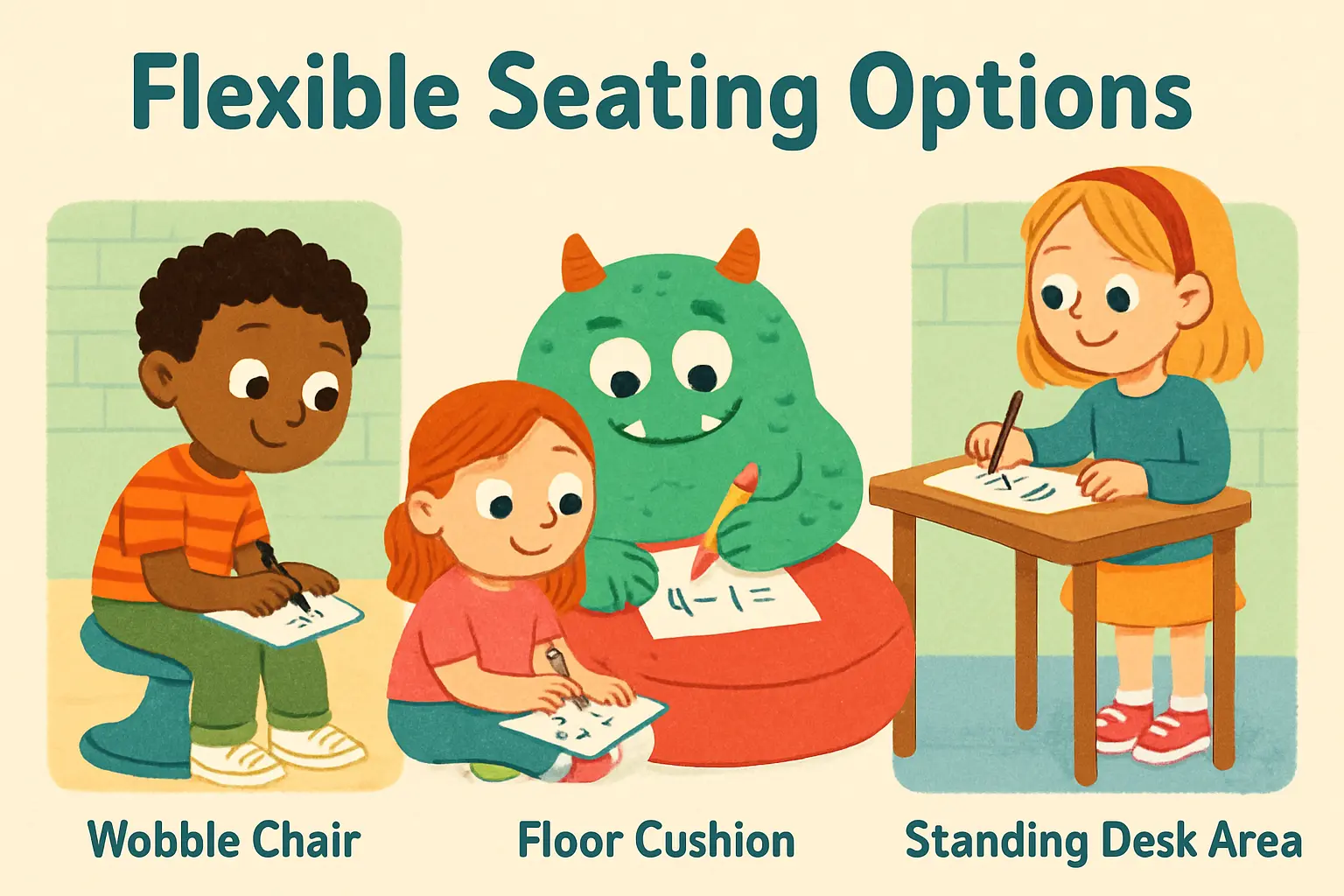 Child with a noise cancelling headphones focusing on doing math