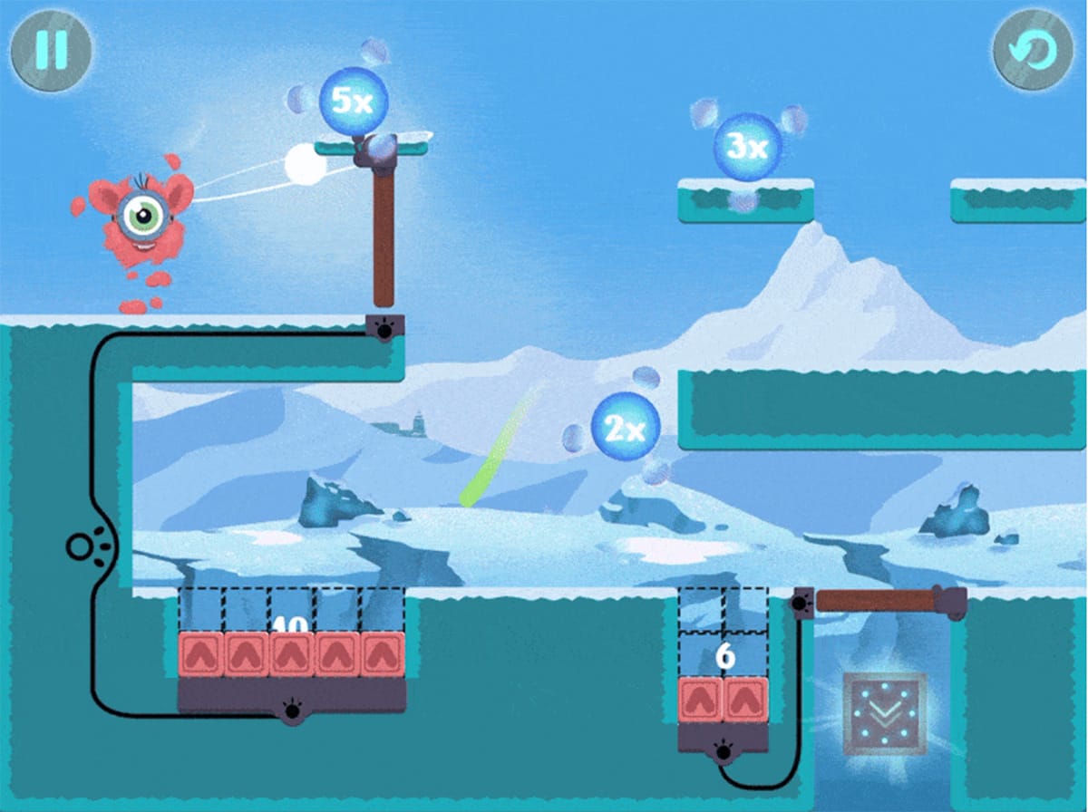 Example of a level doing multiplication with Monster Math. Monster Math shows this in a puzzle format that's fun for kids. 