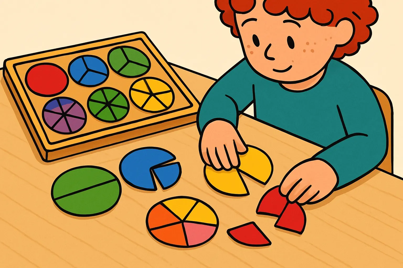 Child working with Montessori fraction circles