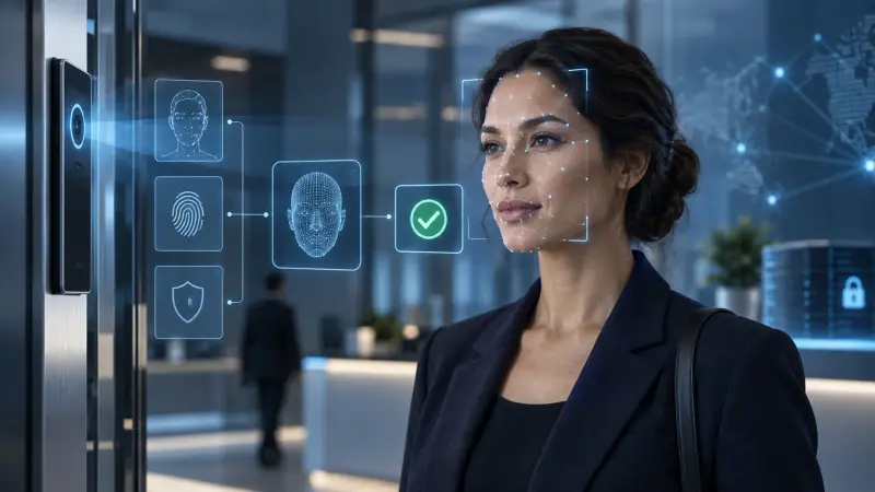 AI-powered biometric identity verification using facial recognition and encrypted digital authentication.