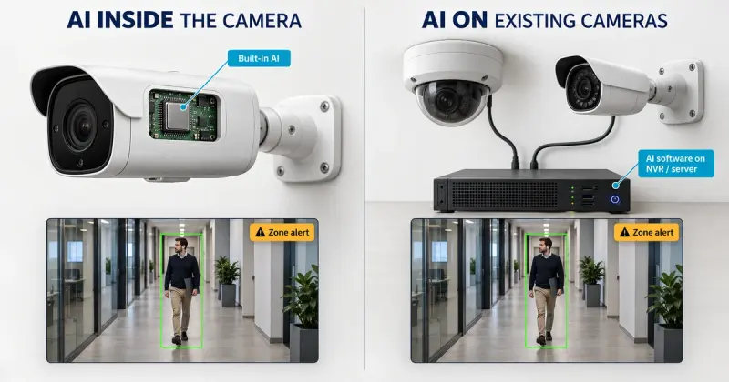 Two ways to add AI to CCTV: purpose-built AI cameras or AI software on existing cameras