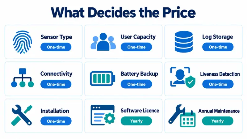 Factors that decide the price of a biometric attendance machine.