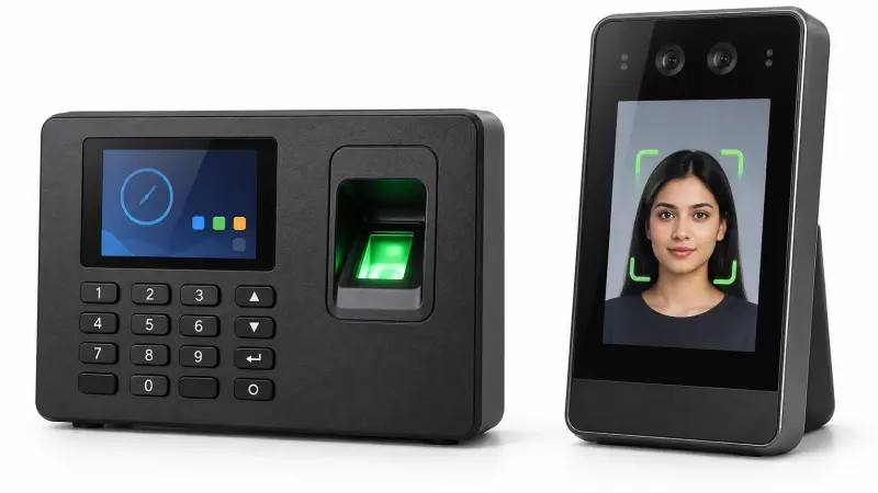 Fingerprint and face recognition biometric attendance machines compared.