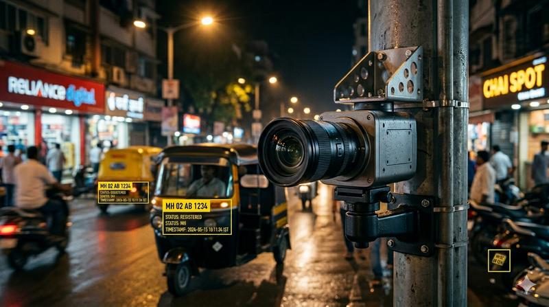 AI-powered automatic number plate recognition system tracking vehicles in Indian city surveillance network