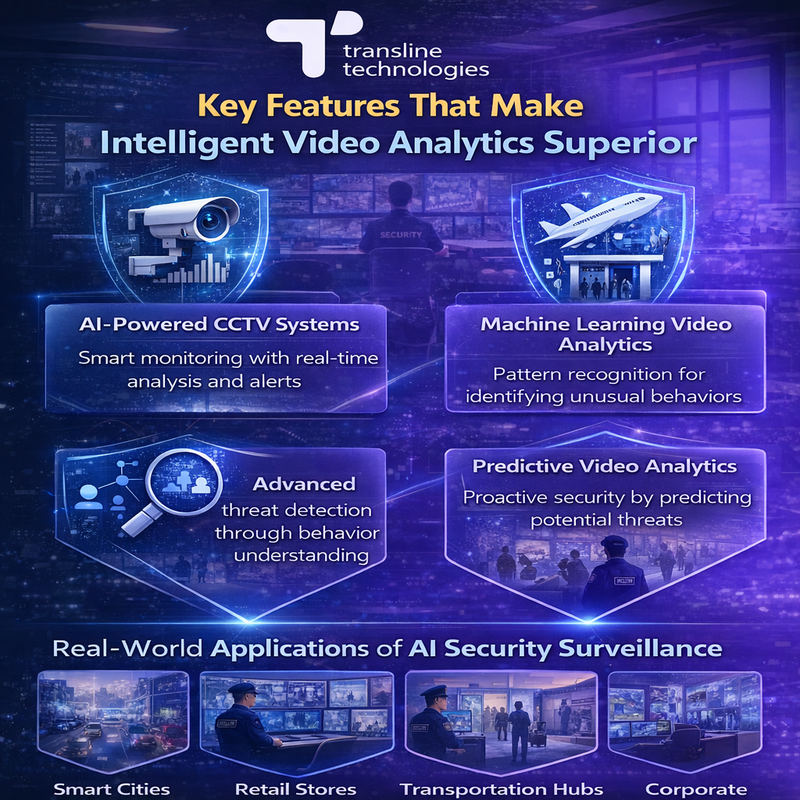 infographic_showing_key_features_that_make_intelligent_video_analytics_superior_including_ai_powered_cctv_systems_machine_learning_video_analytics_predictive_video_analytics_and_real_world_ai_security_surveillance_applications_transline technologies