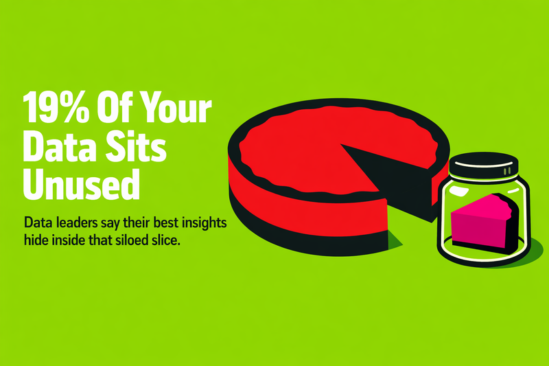 Electric lime cover with the headline 19% Of Your Data Sits Unused on the left and a bold pop-art pie on the right, one wedge sealed away inside a glass jar.