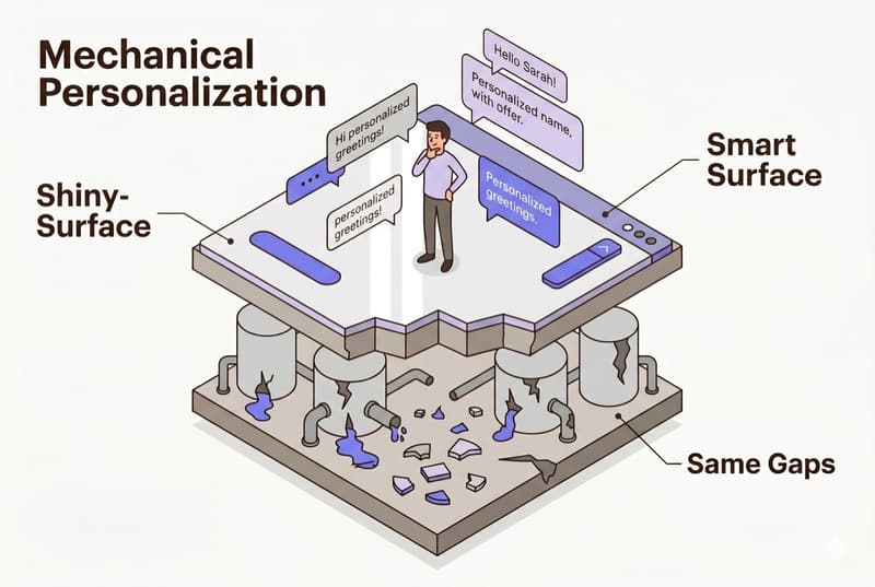 Isometric infographic comparing AI features versus AI infrastructure