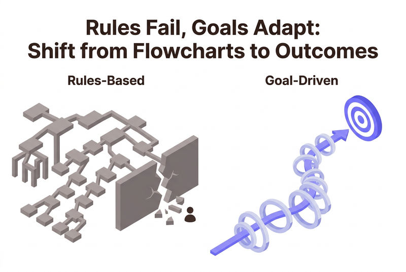 Rules Fail, Goals Adapt: From Flowcharts to Outcomes Rules-based vs goal-driven orchestration comparison: rigid flowcharts that break versus adaptive systems that chase outcomes