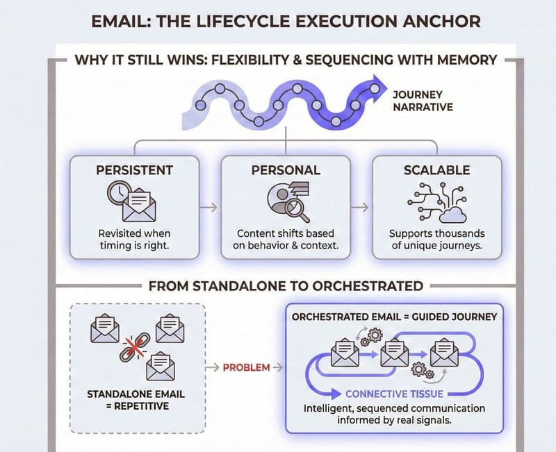 An infographic representing Email as a Primary Lifecycle Execution Channel (and Why It Still Wins)