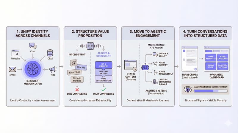 An infographic representing What optimizing for Buyer-Side AI Actually Requires 