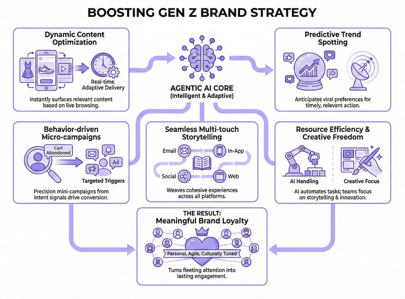 An infographic visualizing how agentic AI boosts brand strategy for gen z