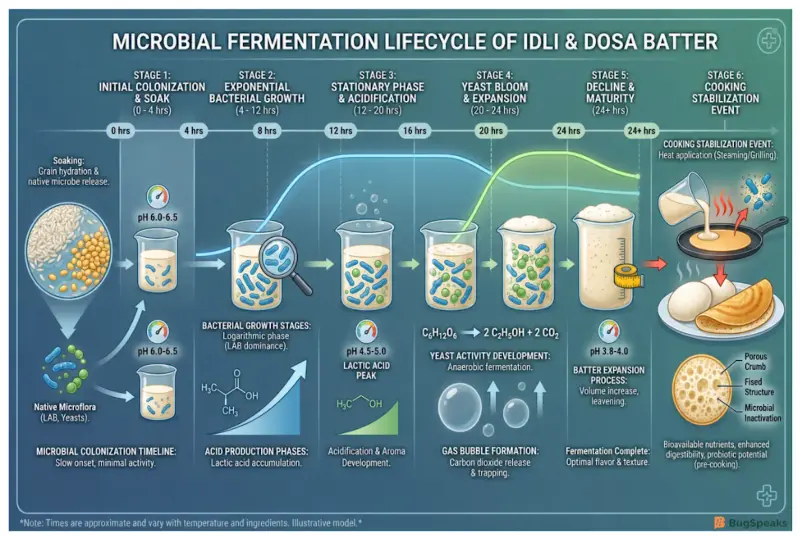 Microbial Fermentation Lifecycle of Idli and Dosa Batter