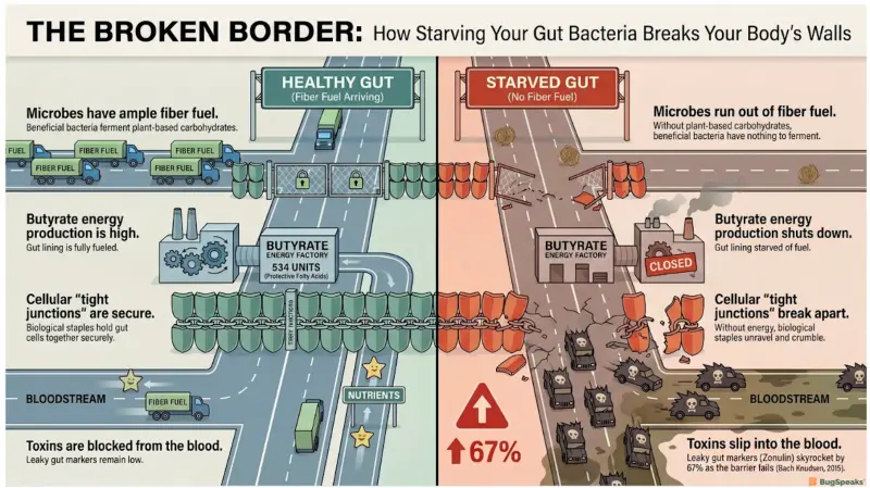 The Broken Border: How Straving Your Gut Bacteria breaks your body's walls