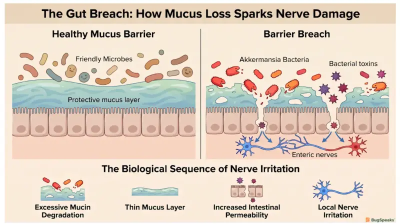 The Gut Breach: How mucus loss sparks the nerve damage
