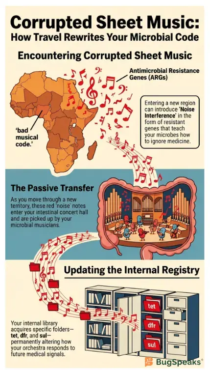 Corrupted Sheet Music: How Travel Rewrites your Micorbial Code