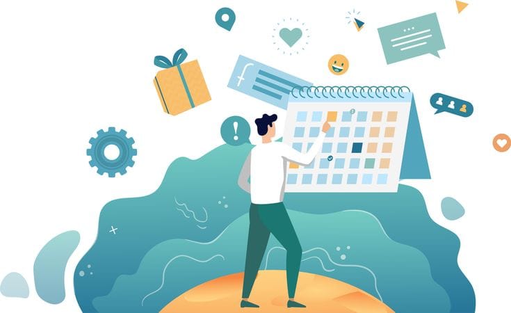 This may contain: a person standing on top of a table with a calendar in front of them and gifts coming out of it